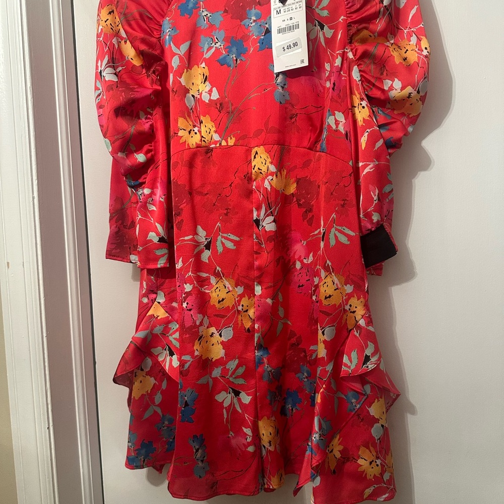 ZARA JAPANESE FLORAL PRINT JUMPSUIT ROMPER RUFFLES NWT M - Picture 2 of 4